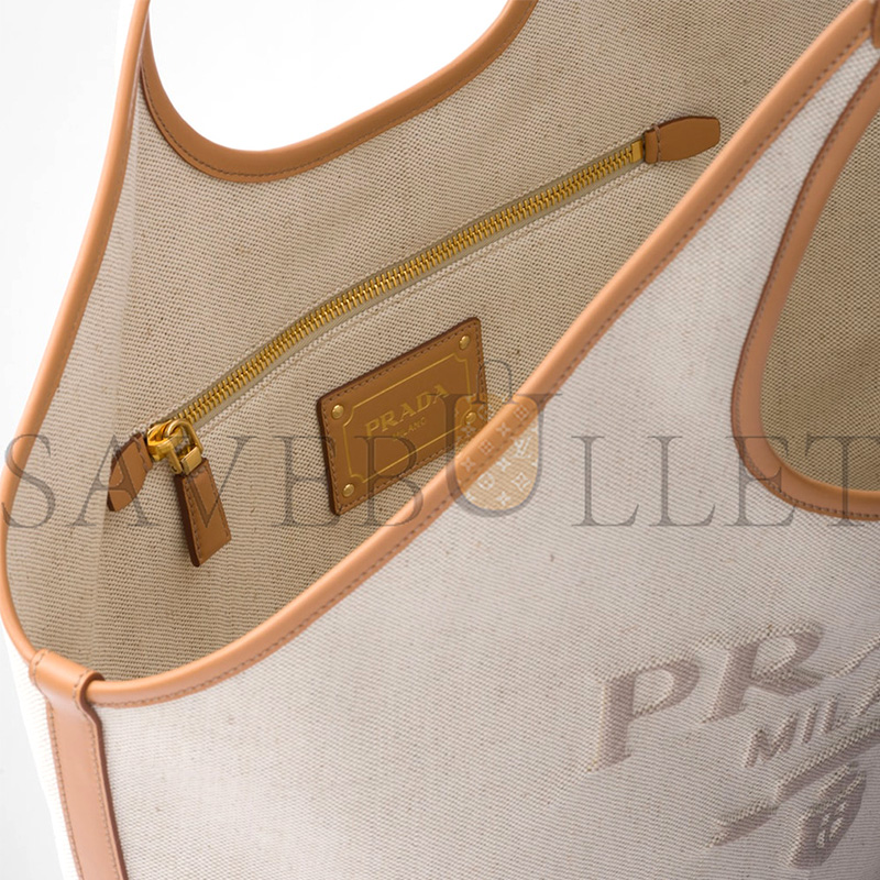 PRADA LARGE LINEN BLEND AND LEATHER TOTE BAG 1BG472 (37*30*13cm) PRADA LARGE LINEN BLEND AND LEATHER TOTE BAG 1BG472 (37*30*13cm)
